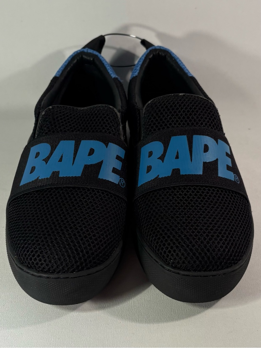 BAPE A BATHING APE BLACK AND BLUE SLIP-ONS SHOES SIZE US 6.5 [SHOES ONLY]